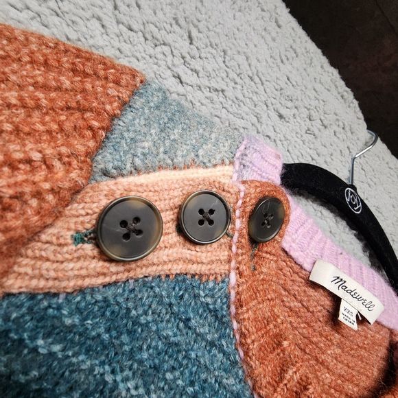MADEWELL Women's XXS Space Dyed Sorbet Wool Alpaca Button-Shoulder Sweater - Picture 7 of 10